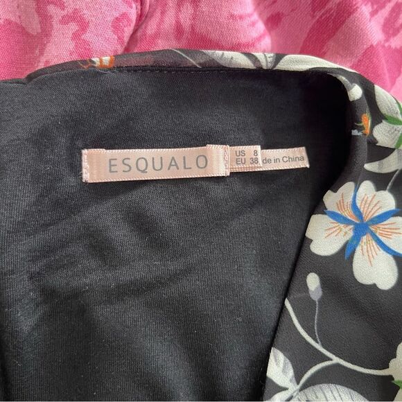 Equal Black Floral Long Sleeve Flowy Sequin Cuffs Shift Dress - Picture 3 of 11